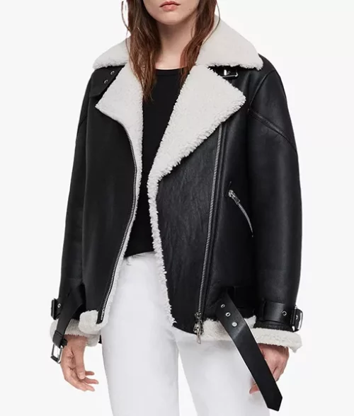 Patty Black Shearling Leather Jacket
