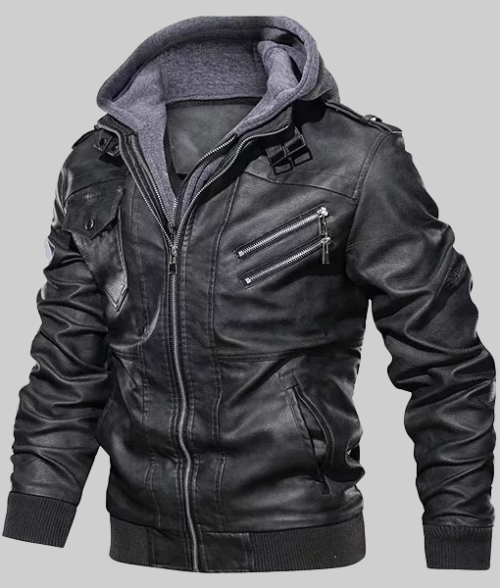 Ronald-Black-Leather-Jacket-with-Hood2-SideView