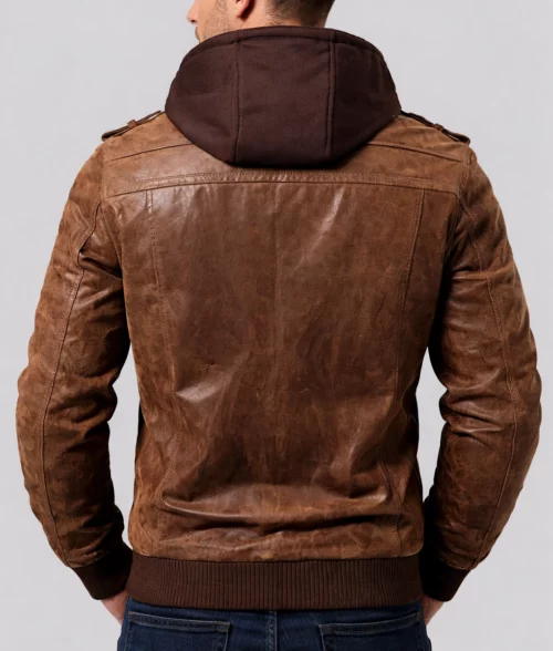 Ronald Brown Leather Jacket with Hood | Men's Brown Leather Jacke-5
