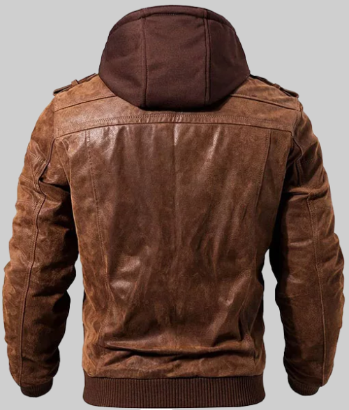 Ronald Brown Leather Jacket with Hood-BackView