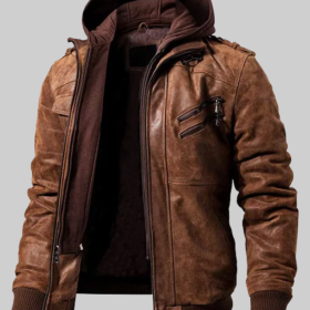 Ronald Brown Leather Jacket with Hood