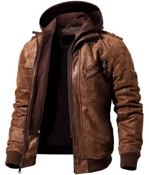 Ronald Brown Leather Jacket with Hood