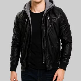 Ronald Classic Black Leather Jacket with Hood