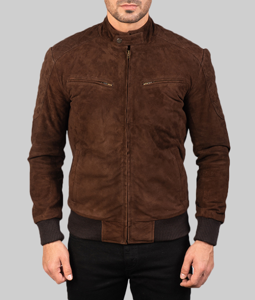 Shane Brown Suede Bomber Jacket-FrontView