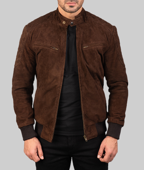 Shane Brown Suede Bomber Jacket-FrontView1