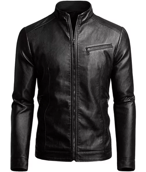 Mens Slim Black Leather Jacket - Slim Fit Leather Jacket | Men's Leather Jacket - Front View