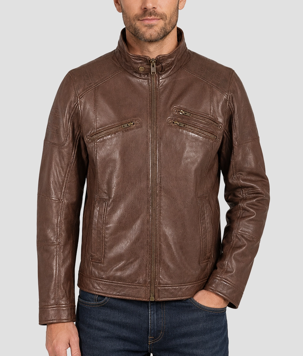 Jimmy Brown Leather Jacket - Front