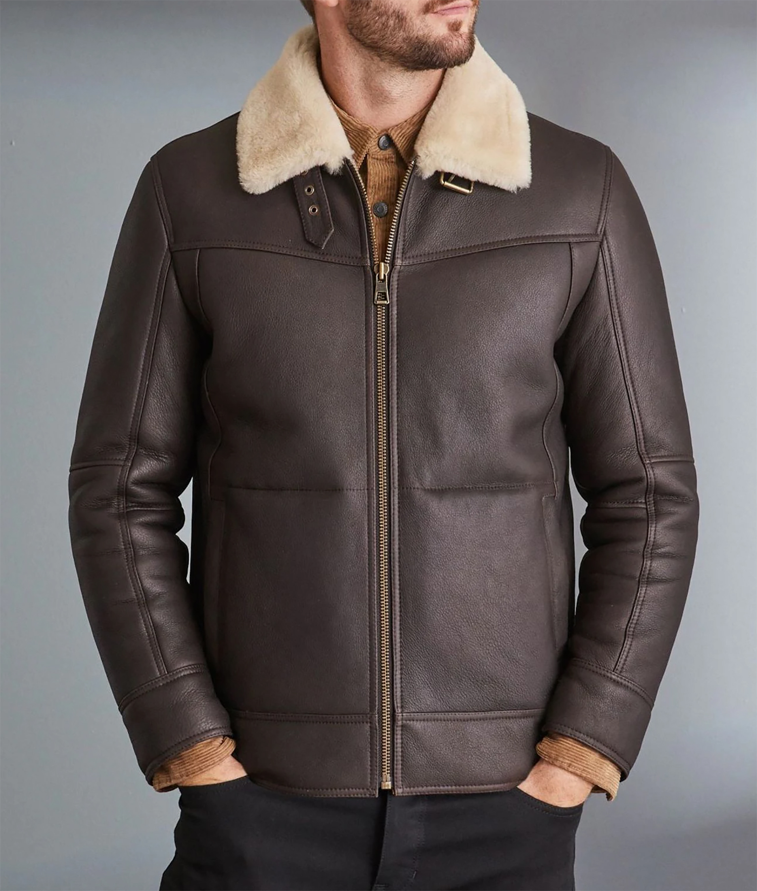 Men's Miller Brown Shearling Collar Cafe Racer Leather Jacket | TLC
