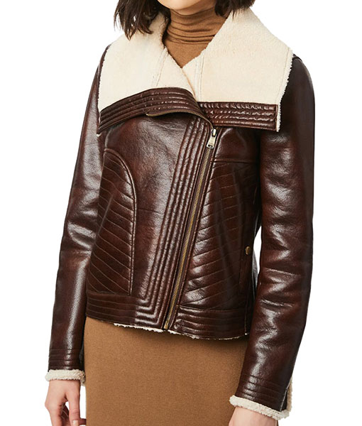 Women's Moto Faux Shearling Leather Jacket