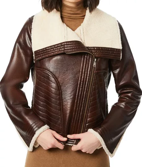 Women's Moto Faux Shearling Leather Jacket