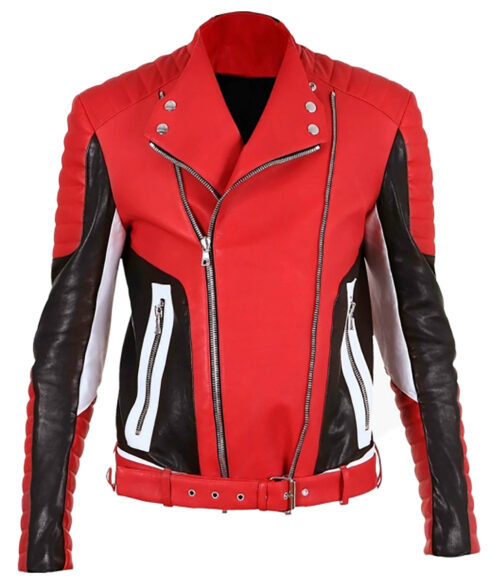 Men’s Padded Red Leather Jacket