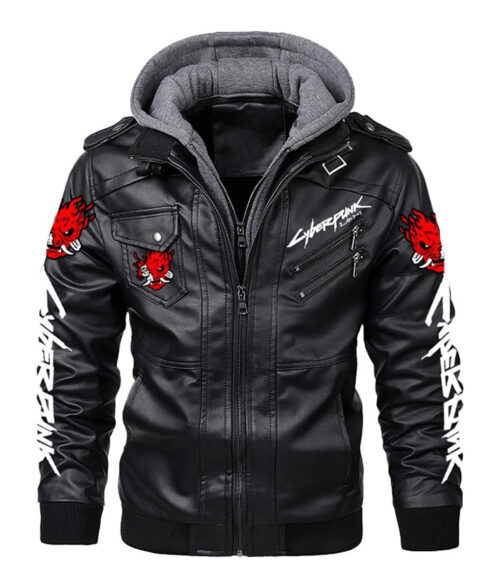 Cyberpunk 2077 Samurai Gaming Leather Jacket - Cyberpunk Samurai Jacket | Men's Leather Jacket - Front View