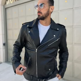 Craig Men's Double Rider Black Biker Leather Jacket