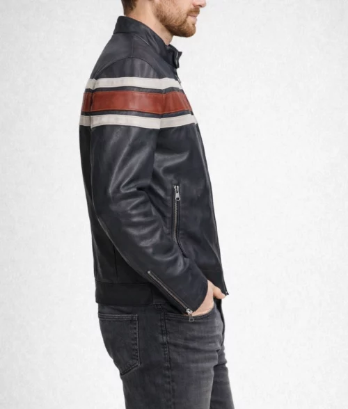 Agostini Distressed Stripped Racer Jacket | Mens Distressed Stripped Racer Jacket-1