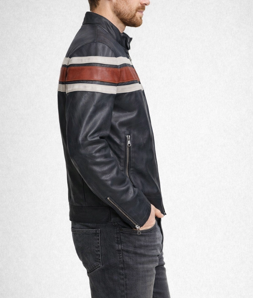 Agostini Distressed Stripped Racer Jacket | Mens Distressed Stripped Racer Jacket-1