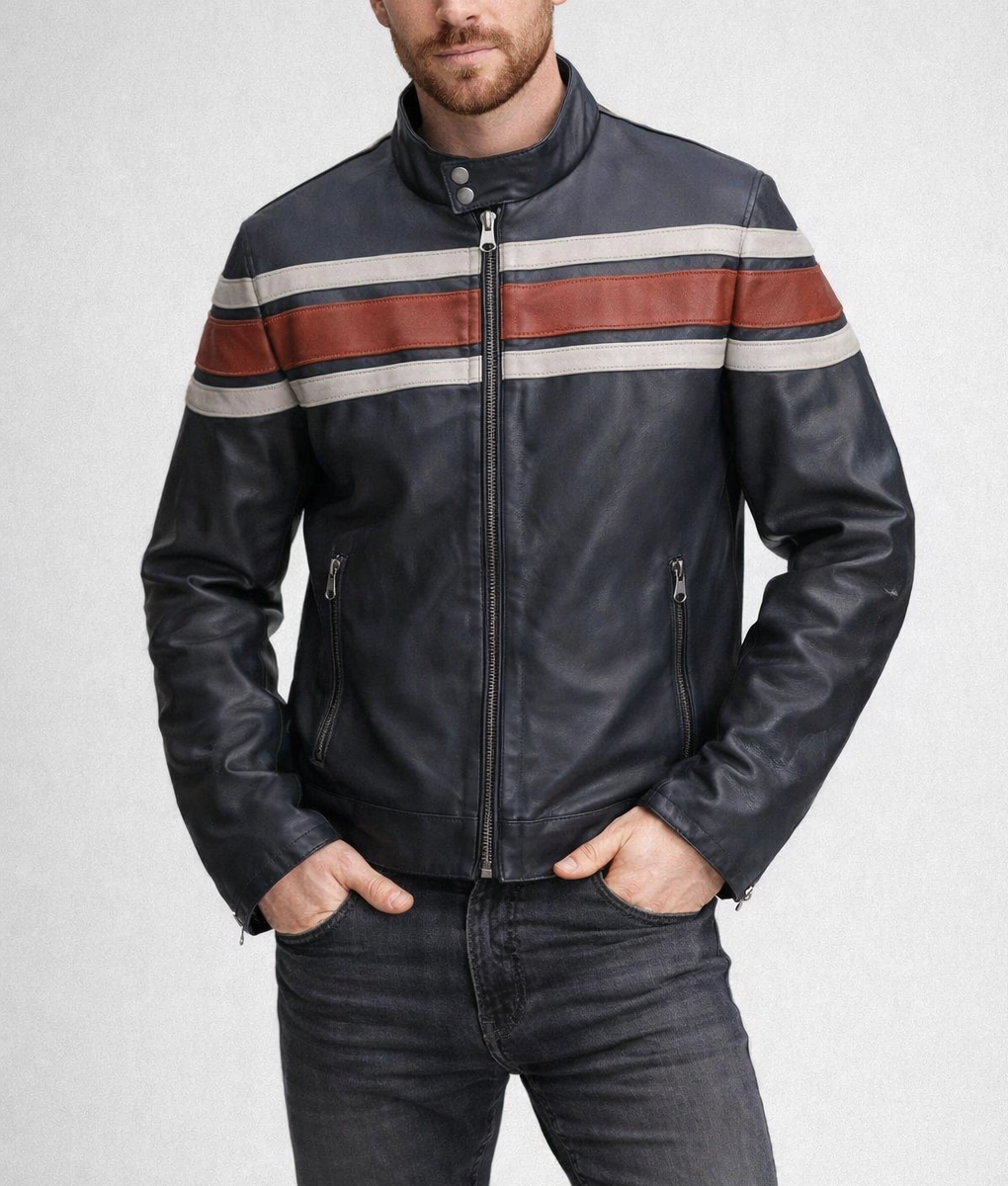 Agostini Distressed Stripped Racer Jacket | Mens Distressed Stripped Racer Jacket-3