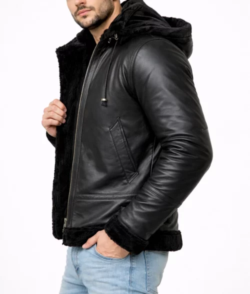 Barboda Black Hooded Bomber Jacket | Men's Black Hooded Bomber Jacket-4