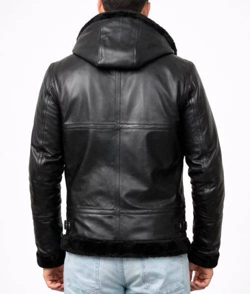 Barboda Black Hooded Bomber Jacket | Men's Black Hooded Bomber Jacket-5
