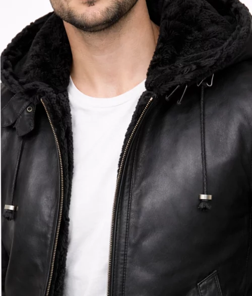 Barboda Black Hooded Bomber Jacket | Men's Black Hooded Bomber Jacket-1