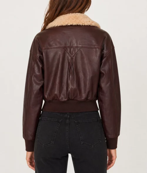 Burgundy Aviator Shearling Collar Jacket - Back