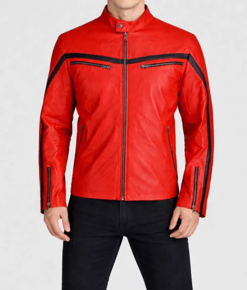 Lorenzo Red Stripped Café Racer Jacket - Front