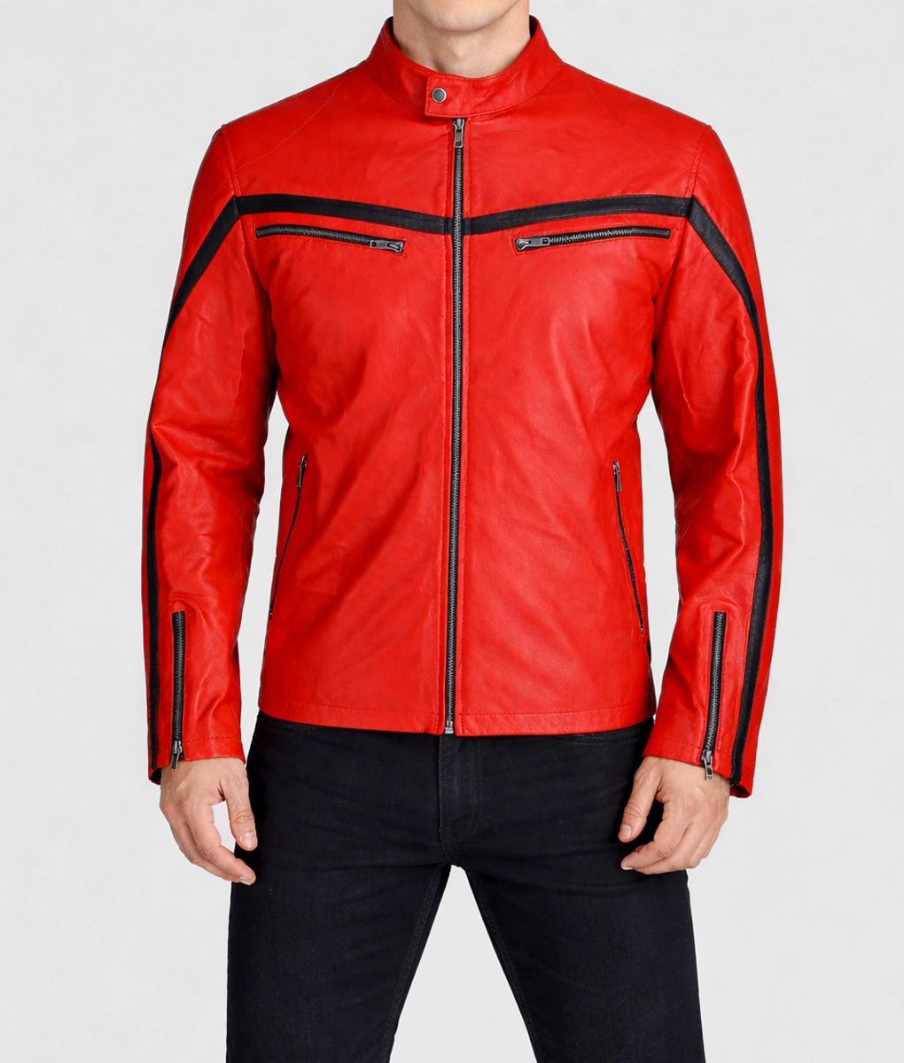 Lorenzo Red Stripped Caf&eacute; Racer Jacket - Front