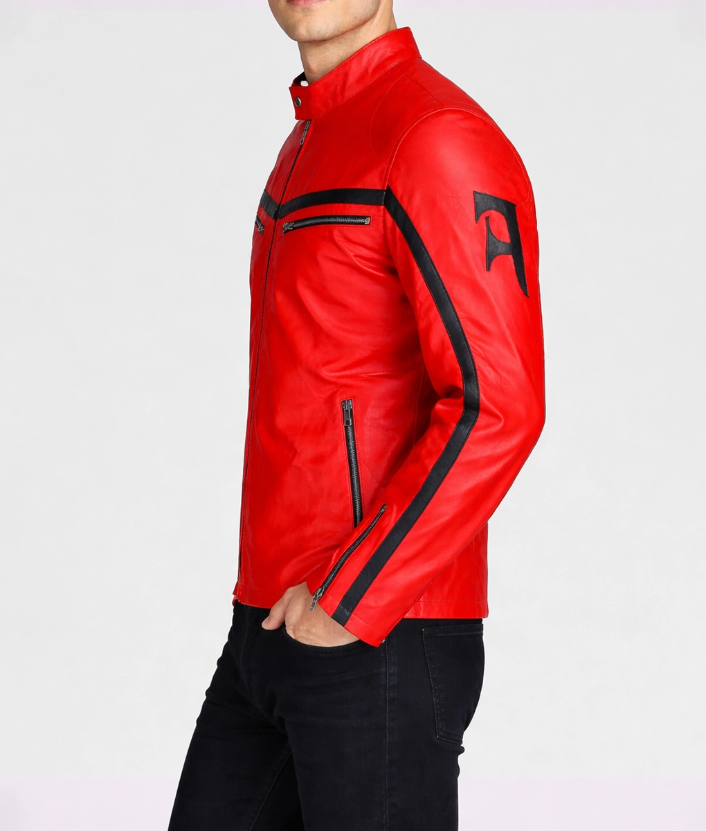 Lorenzo Red Stripped Caf&eacute; Racer Jacket - Side