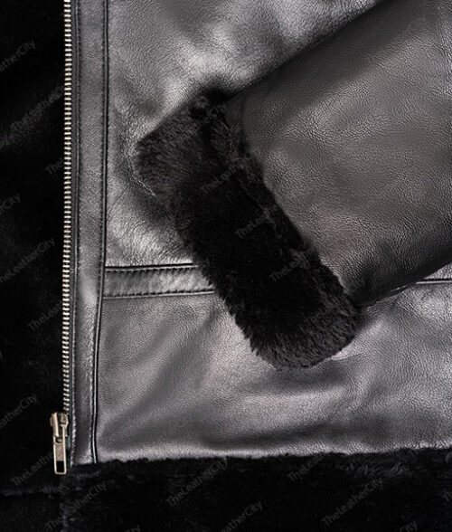 Men's Black Fur Leather Hooded Jacket