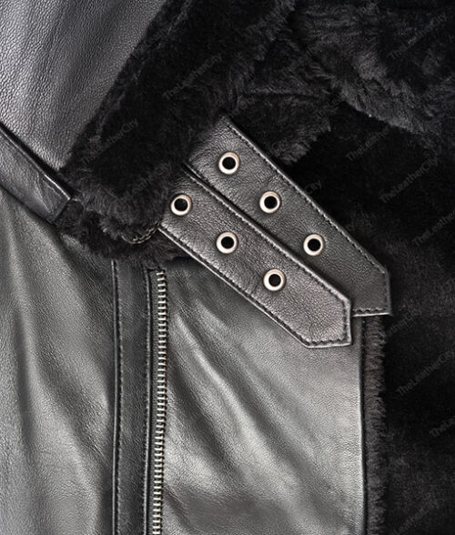 Men's Black Fur Leather Hooded Jacket