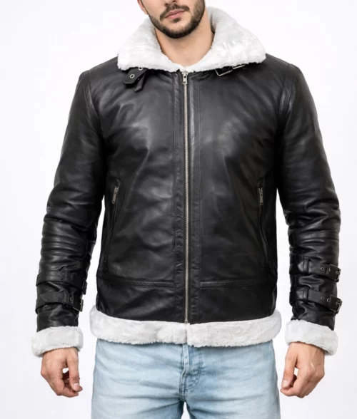 Men's R.A.F Black Hooded Leather Jacket | Men's Black Hooded Leather Jacket-4