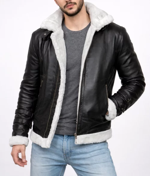 Men's R.A.F Black Hooded Leather Jacket | Men's Black Hooded Leather Jacket-5