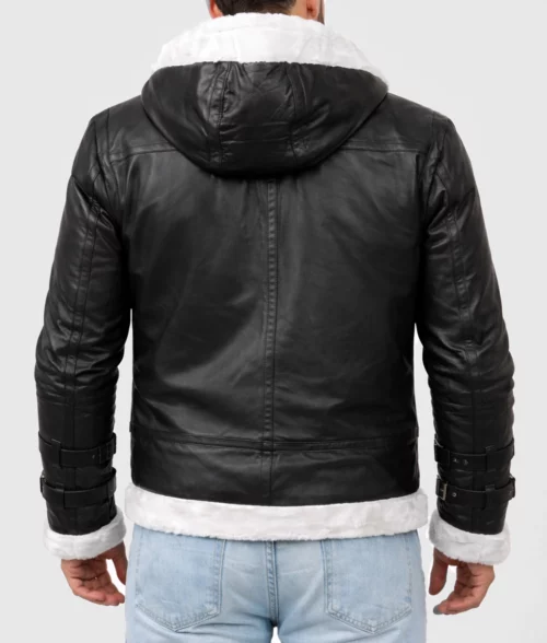 Men's R.A.F Black Hooded Leather Jacket - Back
