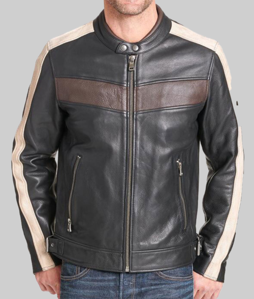 Mick Retro Stripped Biker Jacket-FrontView