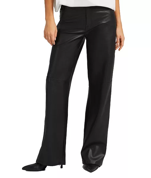 Women Straight Black Leather Lagging