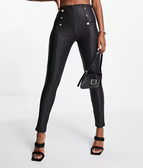 Womens Black Legging with Buttoned Style