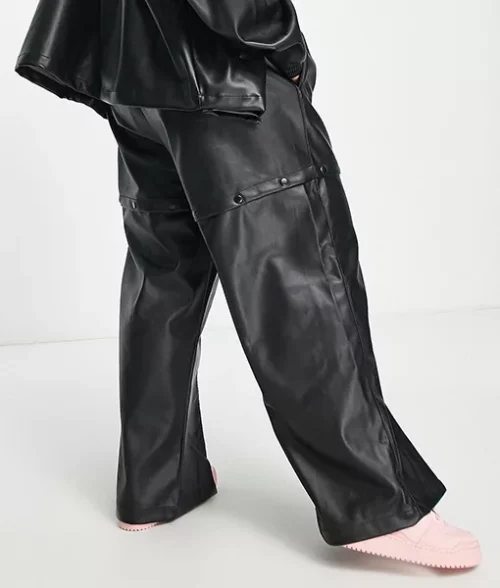 Womens Black Relax Fit Leather Legging