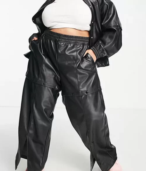 Womens Black Relax Fit Leather Legging