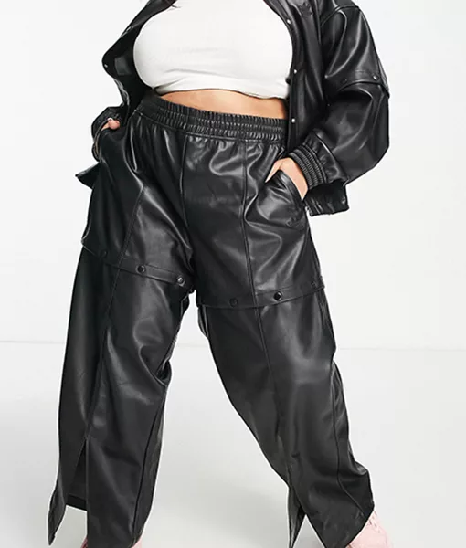 Womens Black Relax Fit Leather Legging