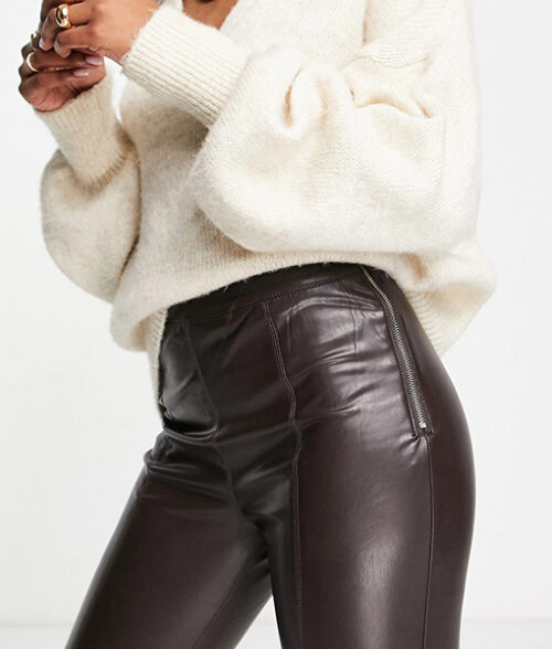 Womens Bodycon Fit Brown Leather Legging