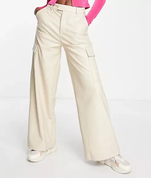 Womens Casual Style Beige Leather Legging
