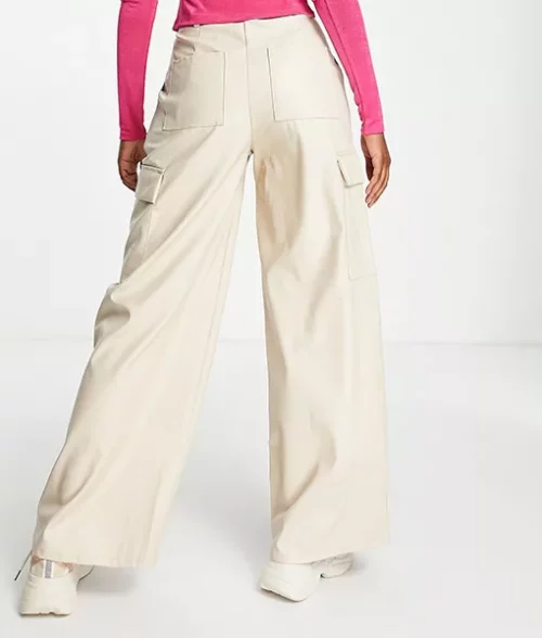 Womens Casual Style Beige Leather Legging