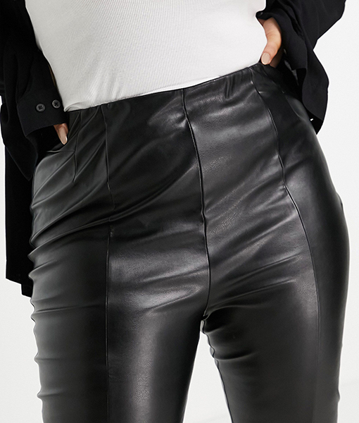 Womens Curve Super Skinny Sculpt Black Leather Pant | TLC