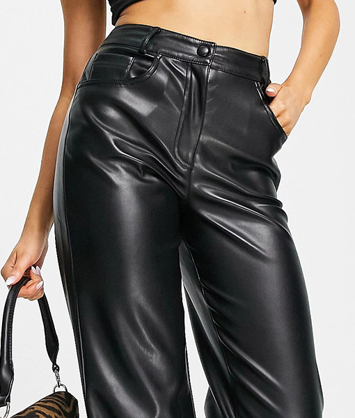 Womens Dad Fit Black Leather Pant | TLC