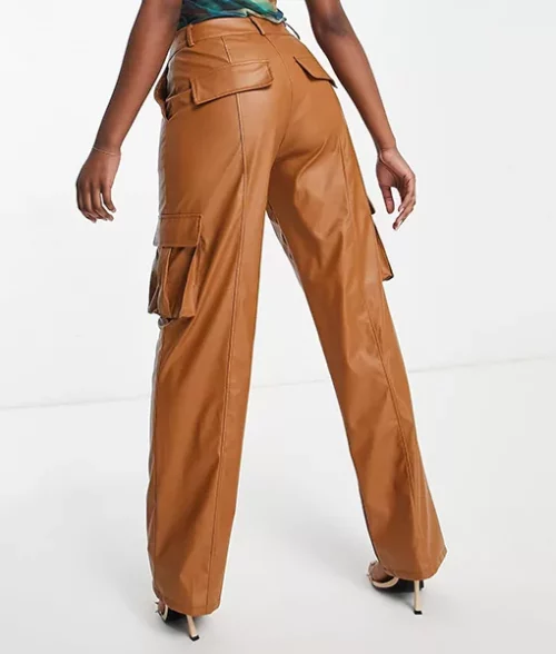 Womens Functional Pockets Leather Legging