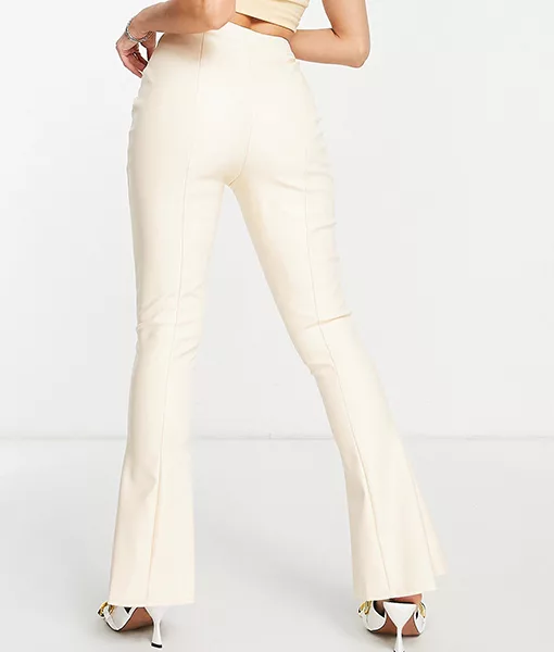 Womens Kick Flare Cream Leather Jacket