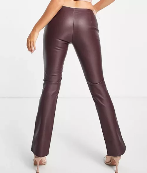 Womens Lace Up Flare Brown Leather Legging