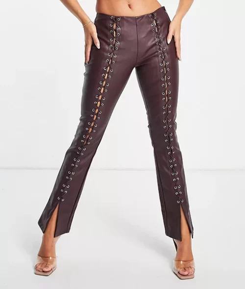 Womens Lace Up Flare Brown Leather Legging