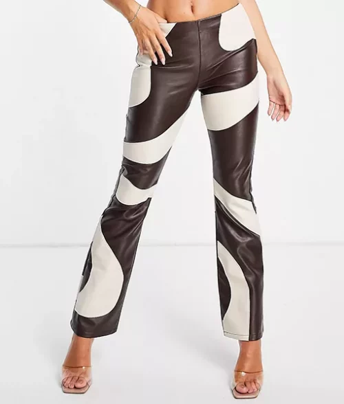 Womens Party Brown Leather Legging