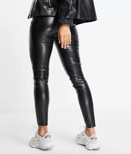 Womens Pintuck Black Leather Legging