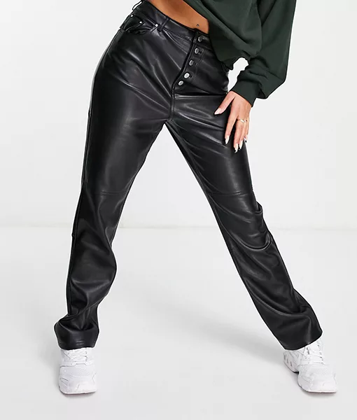 Womens Straight Fit Black Leather Legging